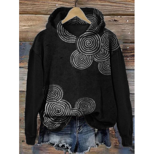 Simple Sea Waves Japanese Lino Art Cozy Hoodie