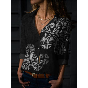 Simple Sea Waves Japanese Lino Art Flowy Blouse