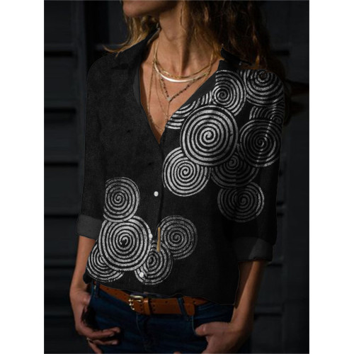 Simple Sea Waves Japanese Lino Art Flowy Blouse