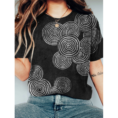 Simple Sea Waves Japanese Lino Art Vintage T Shirt