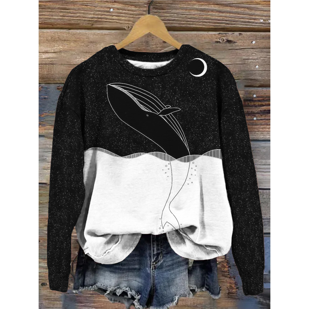 Space Whale Art Crew Neck Comfy Sweatshirt