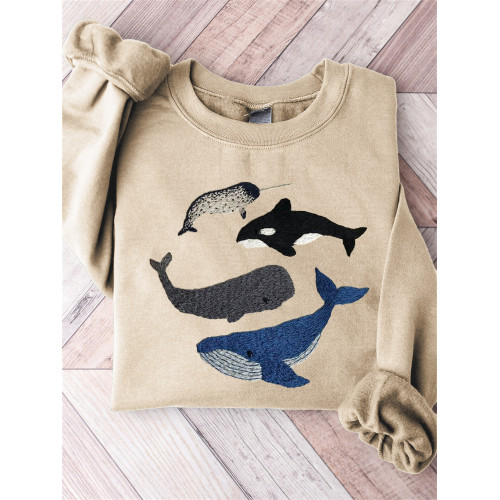 Species of Whales Embroidery Art Comfy Sweatshirt