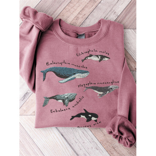 Species of Whales Embroidery Art Comfy Sweatshirt