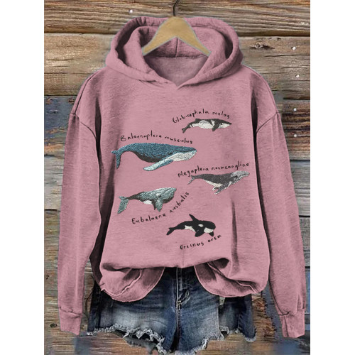 Species of Whales Embroidery Art Cozy Hoodie