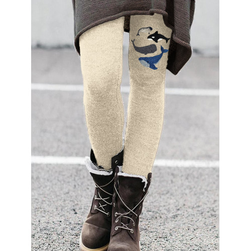 Species of Whales Embroidery Art Cozy Leggings