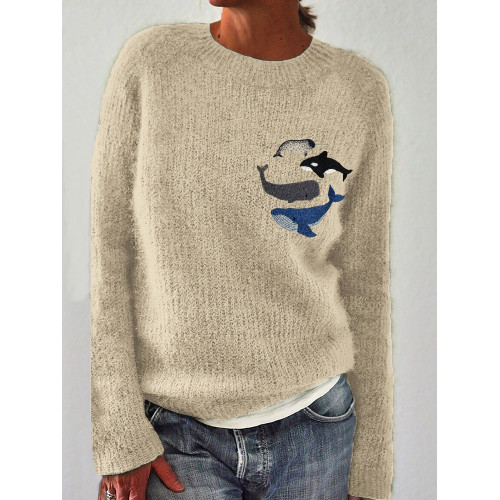 Species of Whales Embroidery Art Cozy Sweater