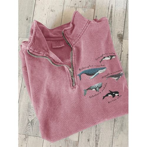 Species of Whales Embroidery Art Zip Up Sweatshirt