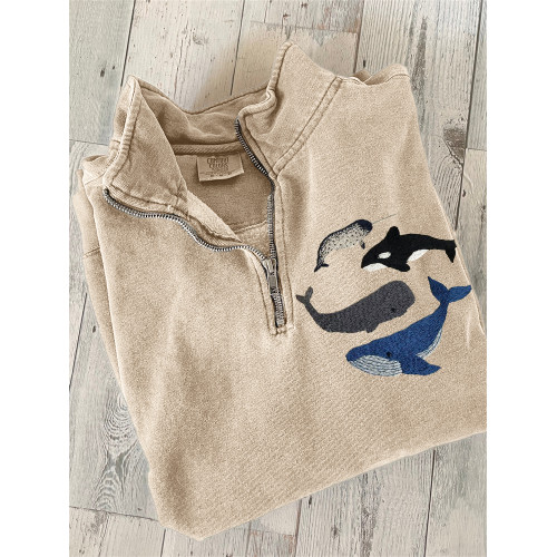 Species of Whales Embroidery Art Zip Up Sweatshirt