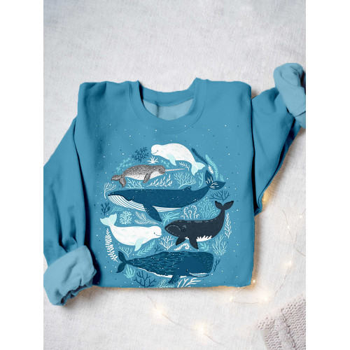 Species of Whales Graphic Print Casual Sweatshirt