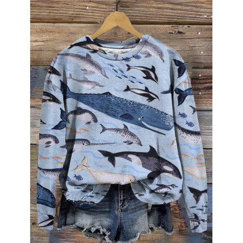 Species of Whales Graphic Print Cozy Sweatshirt