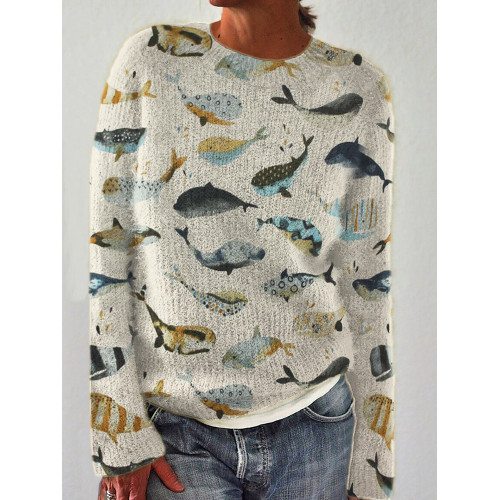 Species of Whales Pattern Cozy Sweater