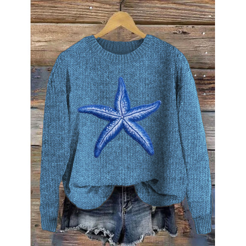 Starfish Sea Animals Embroidery Knit Sweater
