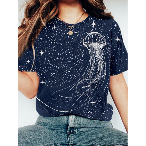 Starry Jellyfish Art Crew Neck Vintage T Shirt