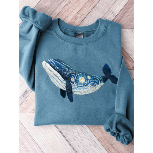 Starry Night Inspired Whale Art Comfy Sweatshirt