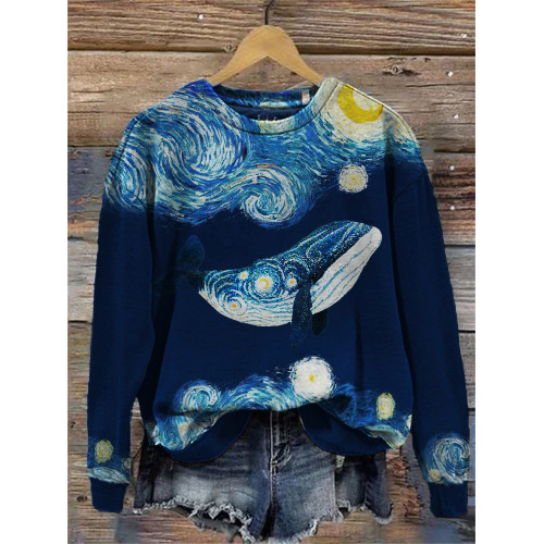 Starry Night Inspired Whale Art Sweatshirt