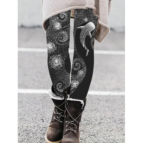 Starry Night Whale Art Casual Leggings