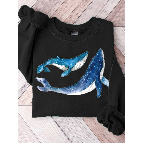 Starry Sky Whale Printed Sweatshirt