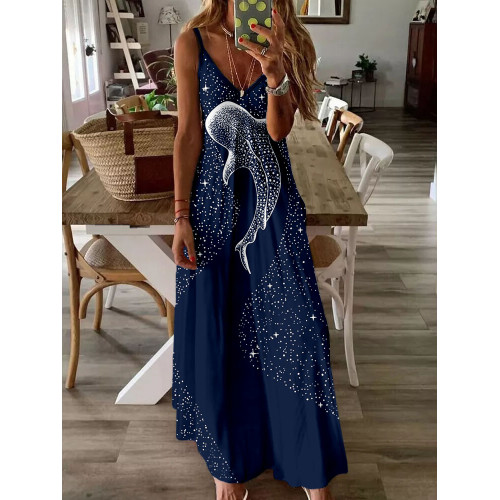 Starry Whale Art V Neck A Line Cami Maxi Dress