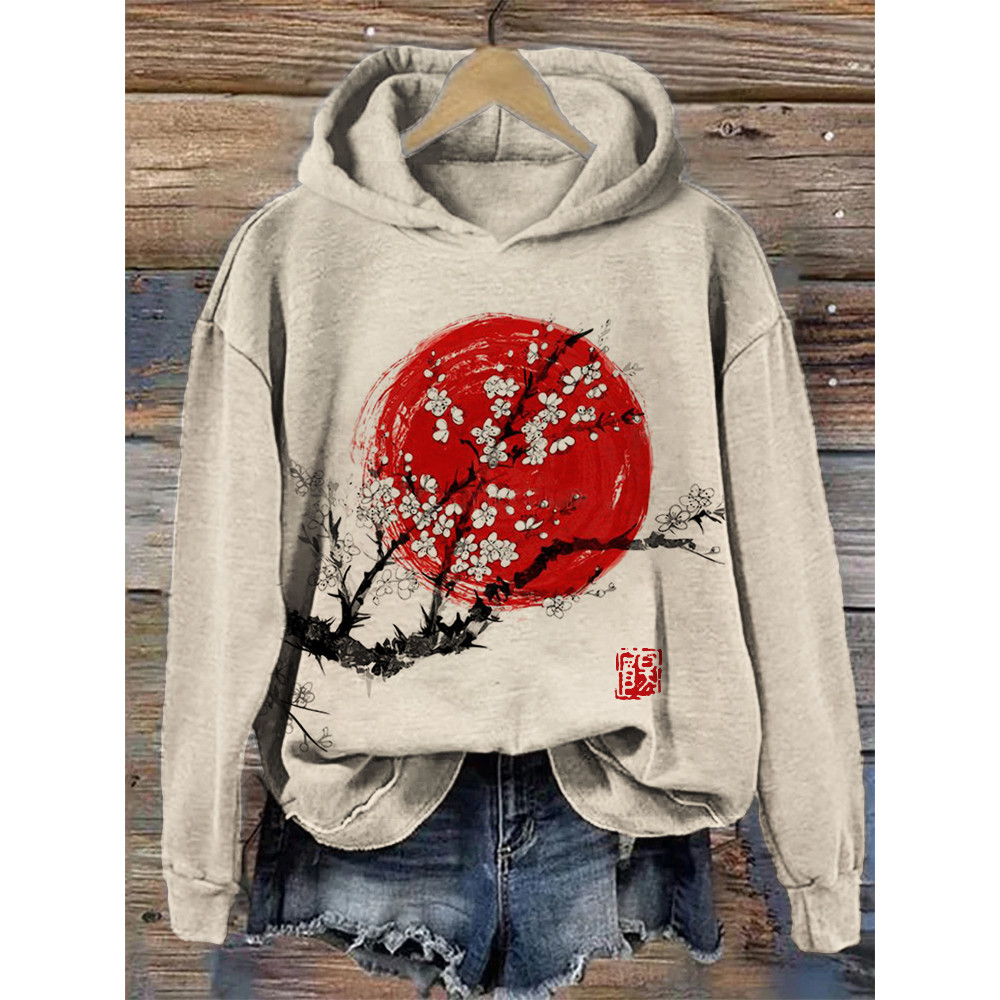 Sunrise Plum Blossom Japanese Art Cozy Hoodie