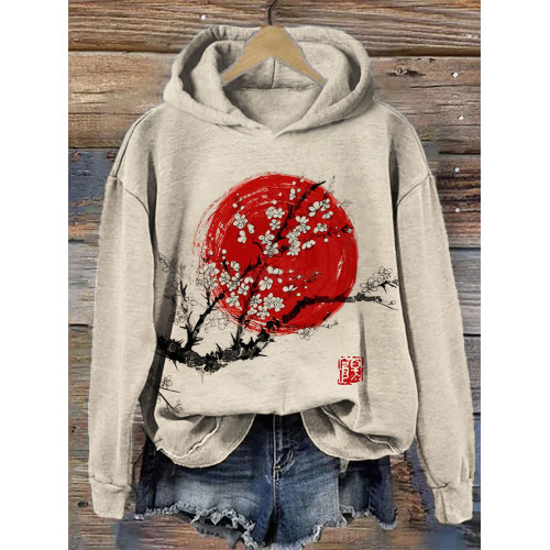 Sunrise Plum Blossom Japanese Art Cozy Hoodie