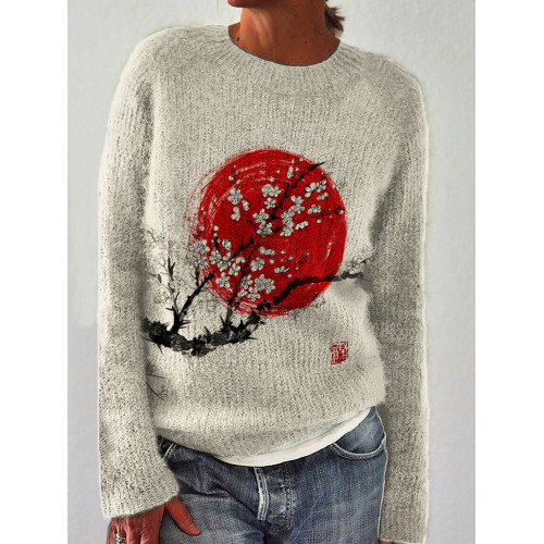 Sunrise Plum Blossom Japanese Art Cozy Sweater