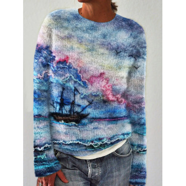 Sunset Seascape Wool Art Cozy Knit Sweater