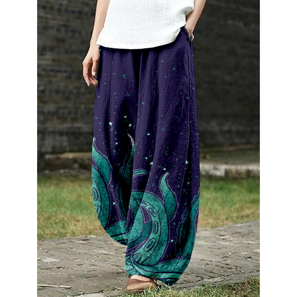 Tentacle Rotated Pattern Linen Blend Cozy Pants