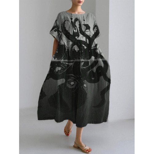 Tentacles Cthulhu Inspired Linen Blend Maxi Dress