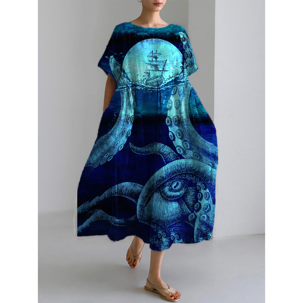 Tentacles Cthulhu Inspired Linen Blend Maxi Dress