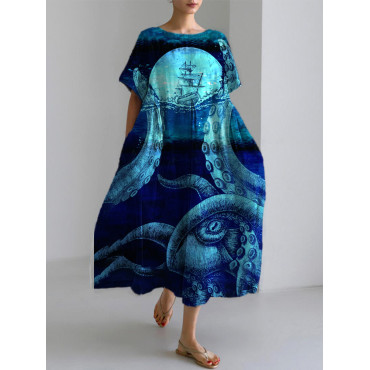 Tentacles Cthulhu Inspired Linen Blend Maxi Dress