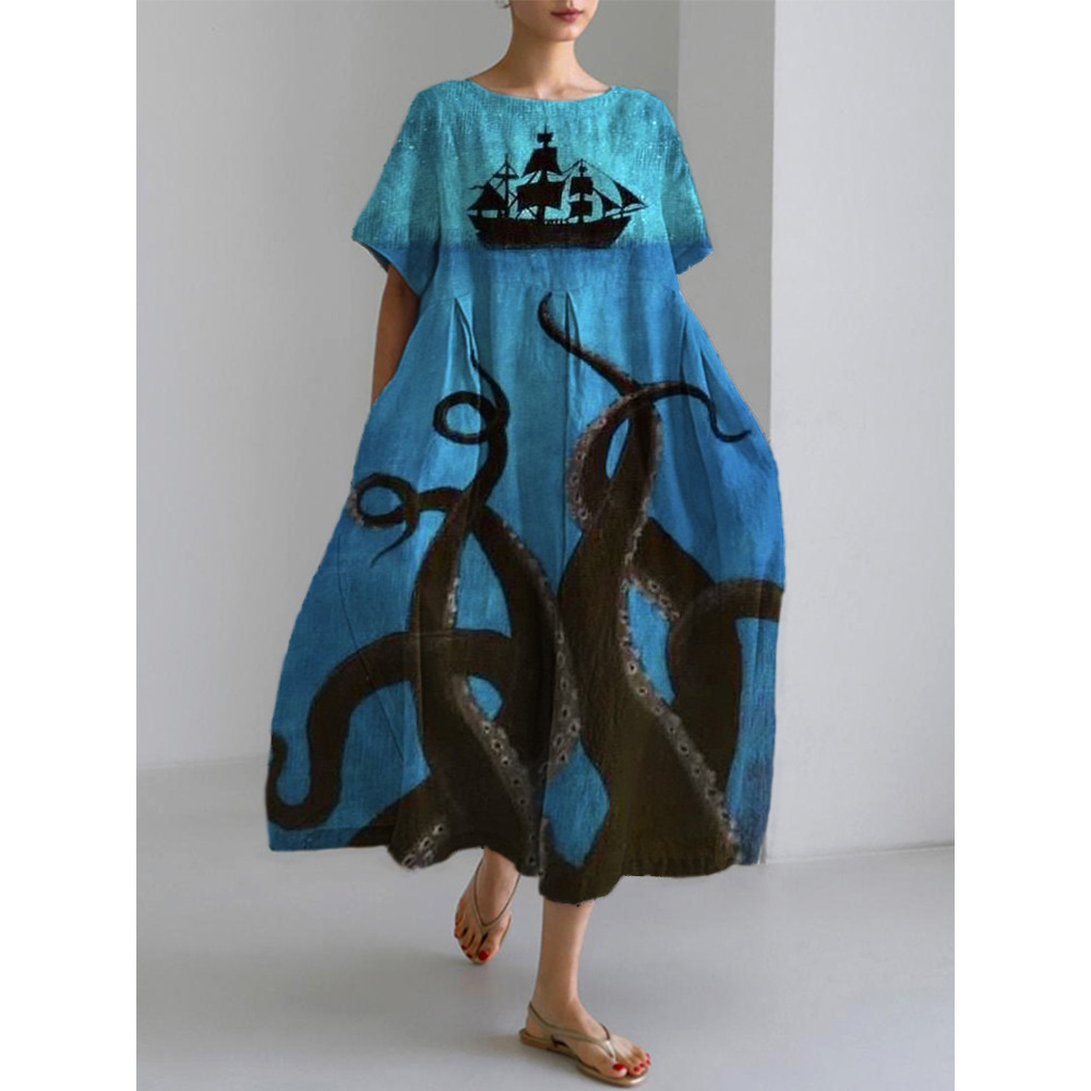Tentacles Cthulhu Inspired Linen Blend Maxi Dress