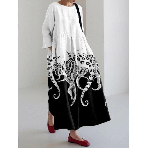 Tentacles Lover Essential Contrast Linen Blend Maxi Dress