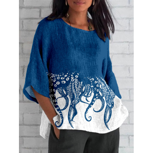 Tentacles Lover Essential Contrast Linen Blend Tunic