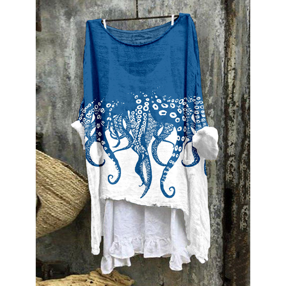 Tentacles Lover Essential Contrast Linen Blend Tunic