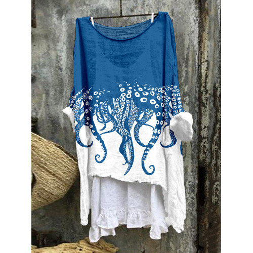 Tentacles Lover Essential Contrast Linen Blend Tunic