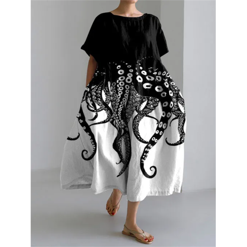 Tentacles Lover Essential Contrast Print Short Sleeve Dress