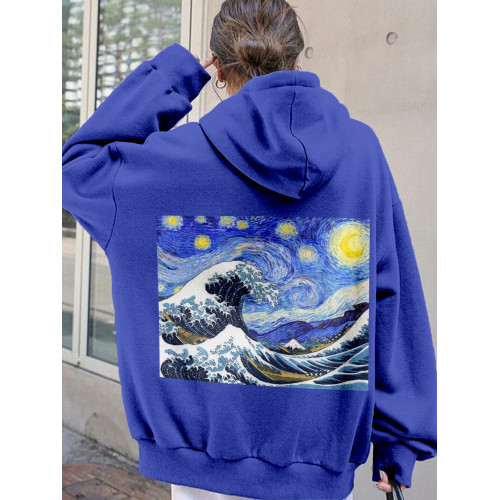 The Great Starry Wave Art Cozy Hoodie