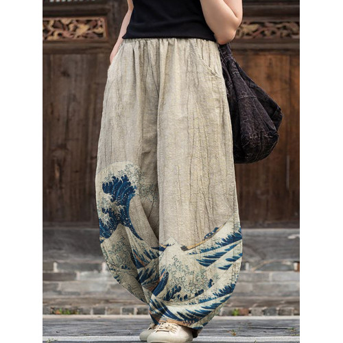 The Great Wave off Kanagawa Flowy Wide Leg Pants