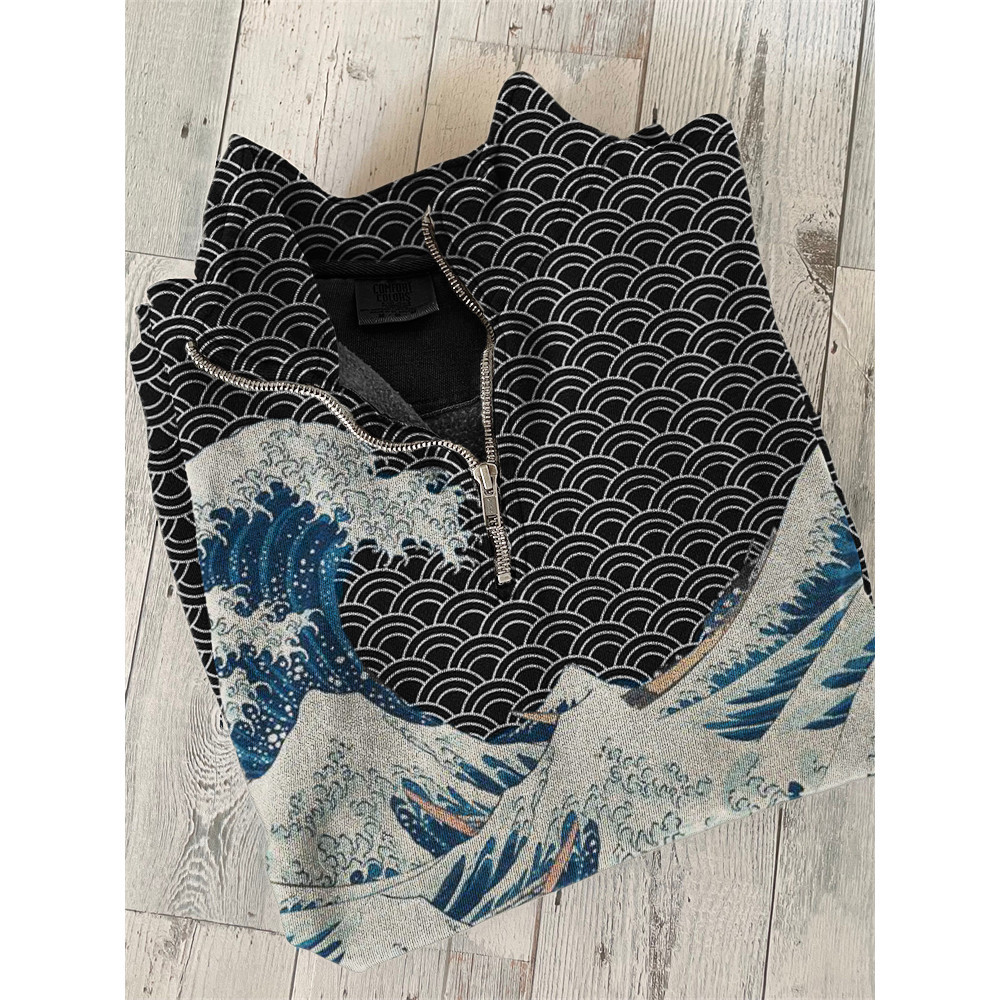 The Great Wave off Kanagawa Inspired Japanese Art Zip Up Sweatshirt