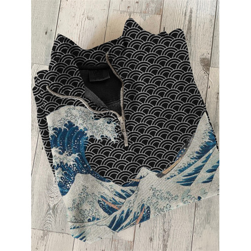 The Great Wave off Kanagawa Inspired Japanese Art Zip Up Sweatshirt