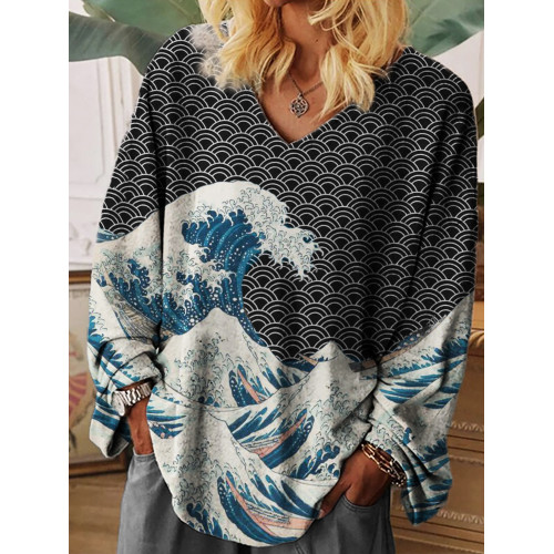 The Great Wave off Kanagawa Inspired Oversize Cozy T Shirt