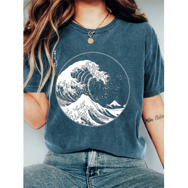 The Great Wave off Kanagawa Inspired Vintage Washed T Shirt