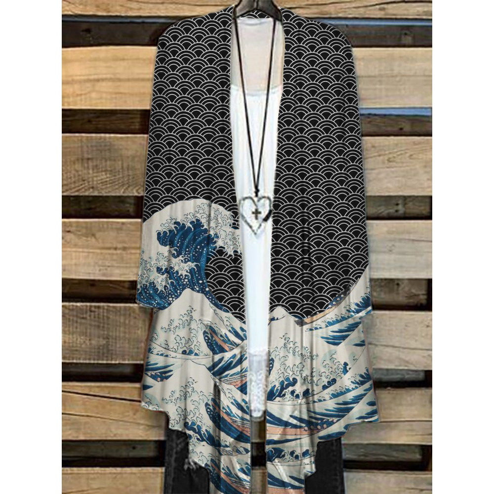 The Great Wave off Kanagawa Japanese Art Flowy Cardigan