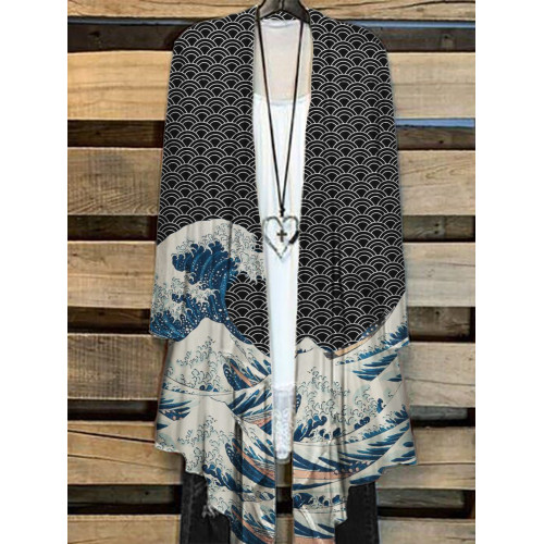 The Great Wave off Kanagawa Japanese Art Flowy Cardigan
