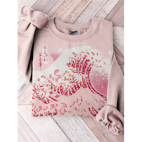 The Great Wave off Kanagawa Pink Inspired Sweatshirt