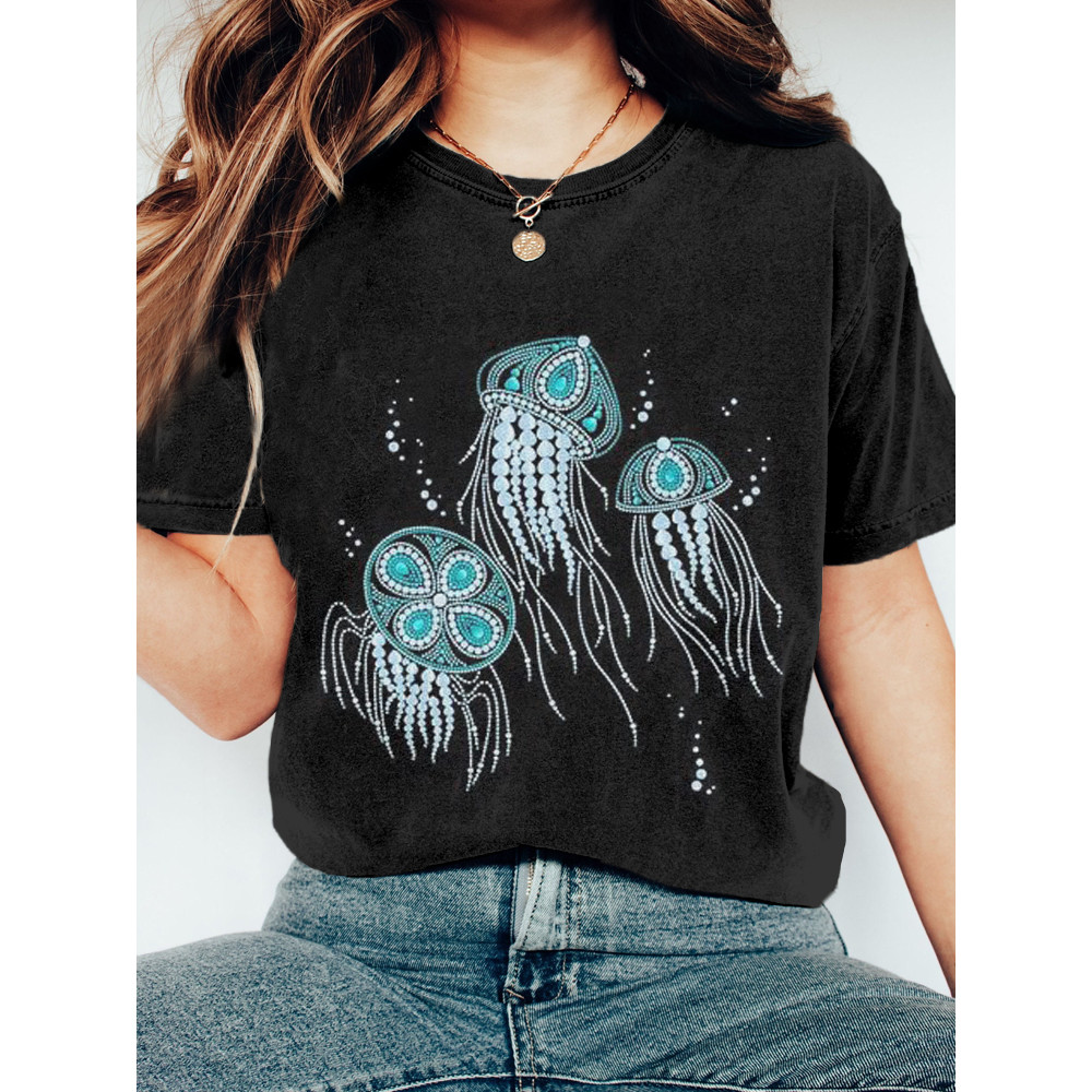 The Jellyfish Art Graphic Crew Neck Vintage T Shirt