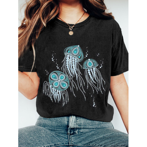 The Jellyfish Art Graphic Crew Neck Vintage T Shirt