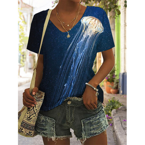 The Jellyfish Art Print V Neck T Shirt