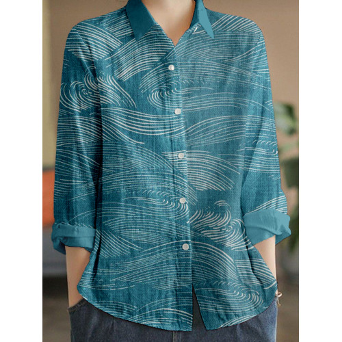 The Water Pattern Linen Blend Comfy Blouse