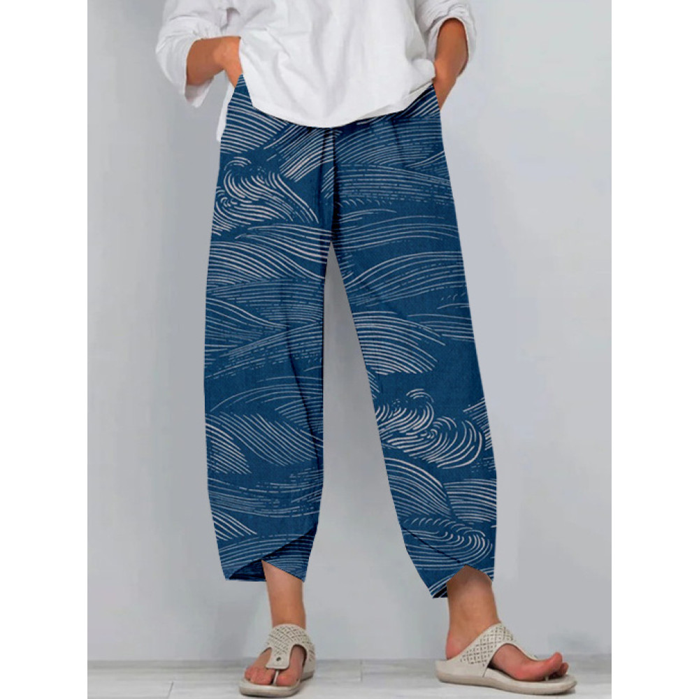 The Water Pattern Linen Blend Cropped Casual Pants